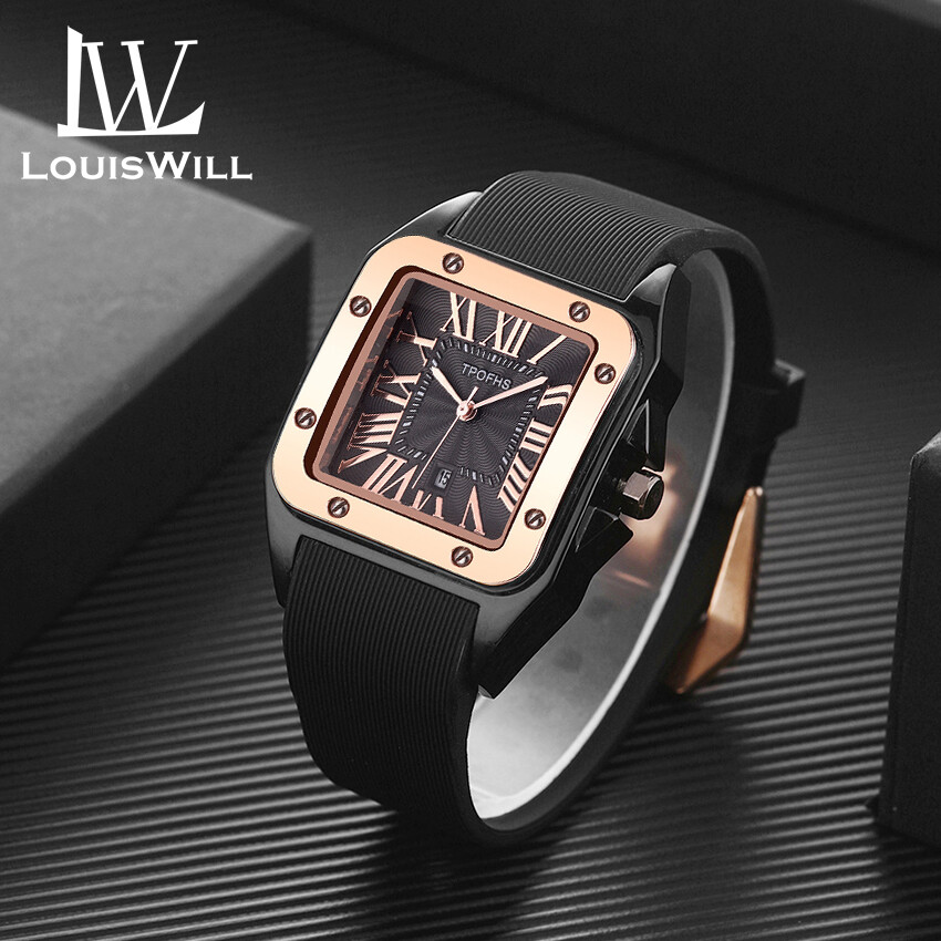 Louiswill Đồng hồ Đồng hồ nam thời trang kinh doanh thường đồng hồ đeo tay dây đeo silicon Đồng hồ thạch anh 3ATM Đồng Hồ có lịch không thấm nước