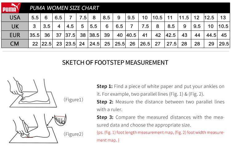 puma women's size chart shoes