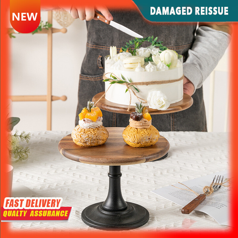 Gambar Fruit Dessert High footed Cake Plate Wooden Tray Afternoon Tea Plate Dessert Table Display Shelf