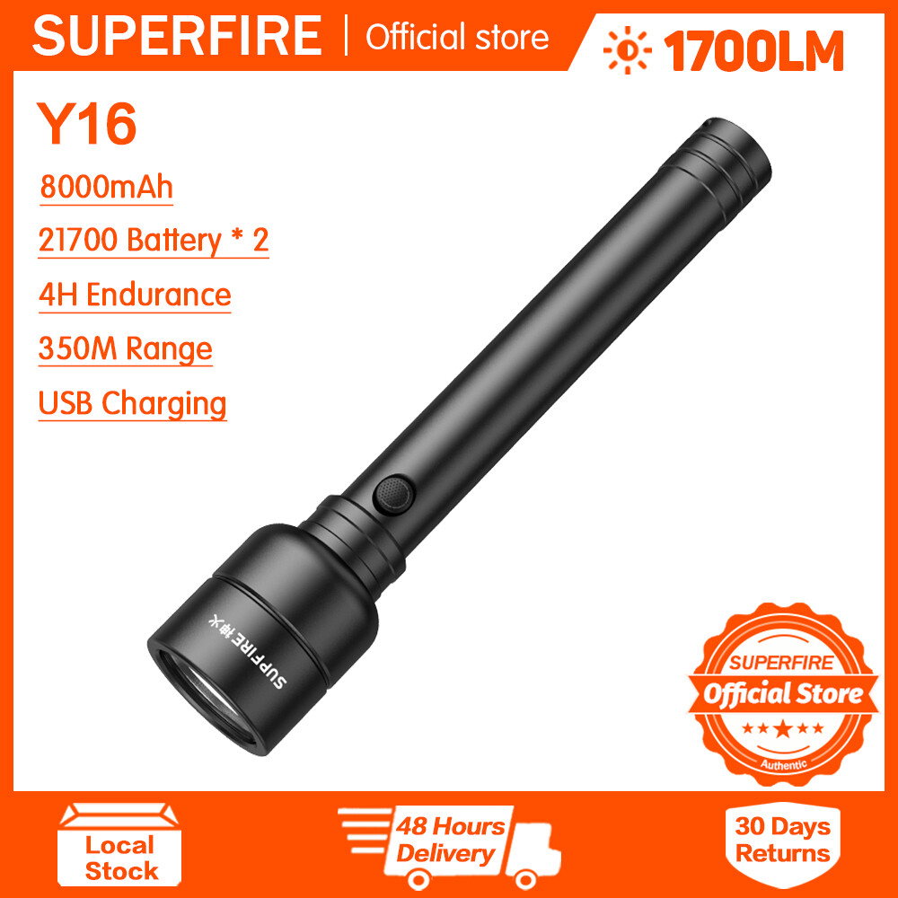 Superfire Y16 chịu lực cao Đèn Pin Có Thể Sạc Lại Không Thấm Nước công suất cao Siêu Sáng tầm xa nhiều chế độ Hợp Kim Nhôm Đèn pin Led Lớn Cho đi bộ ngoài trời Hộ Gia Đình Cắm Trại