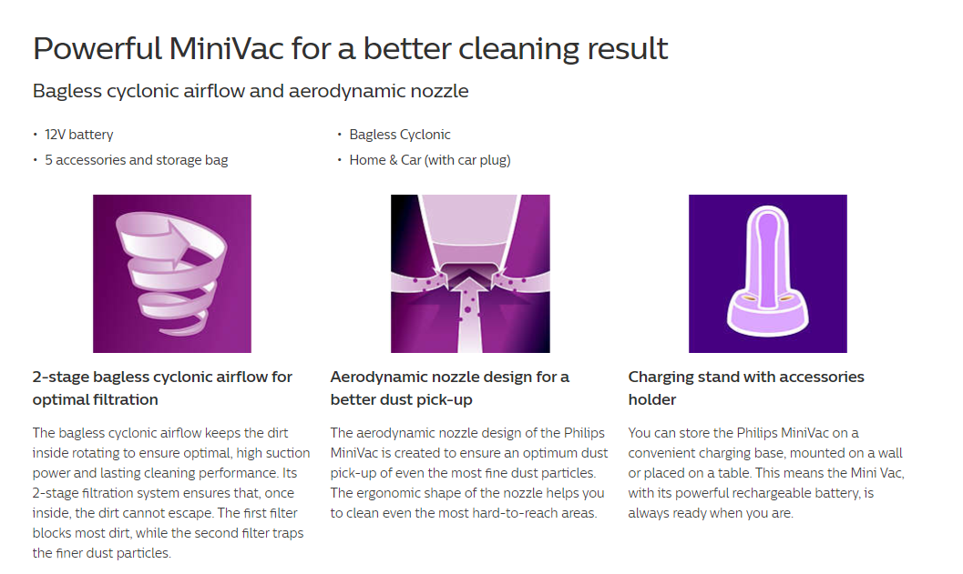 Philips MiniVac Handheld Vacuum Cleaner FC6149/61 Dinor Kempas Jaya