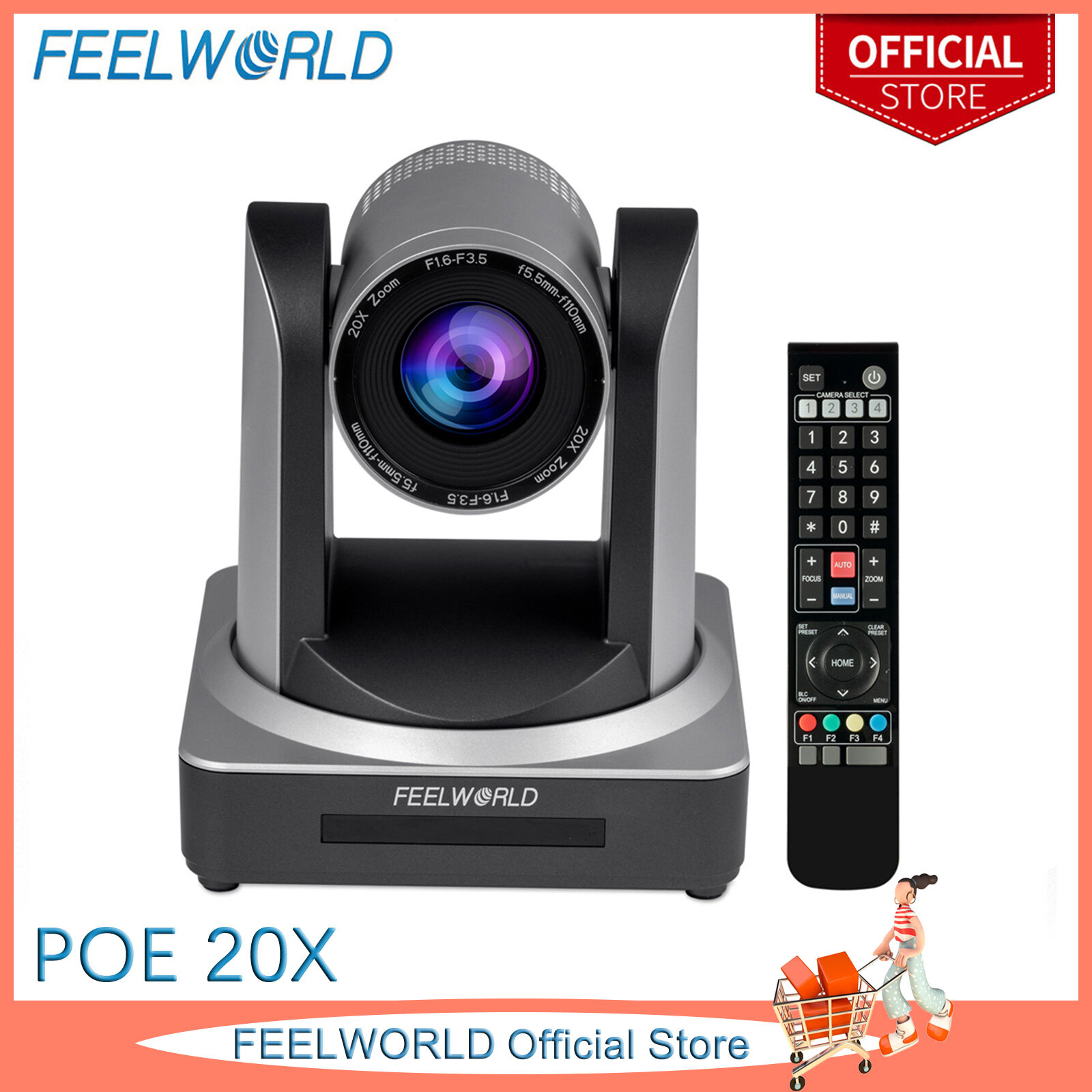 FEELWORLD POE20X PTZ Camera 20X Optical Zoom Simultaneous 3G SDI HDMI IP Support PoE Full HD 1080P 60fps for Church Live Streaming Conference ราคา 19,774 บาท*ส่งฟรี