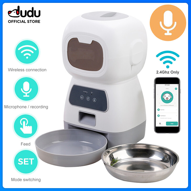 DUDU Pet 3.5L Cat Dog Feeder Dispenser Robot Stainless Steel Bowl Audio
