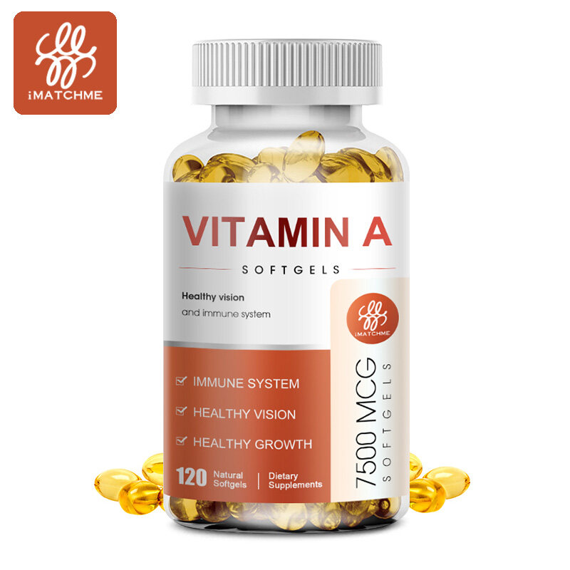 Viên nang vitamin A iMATCHME 7500MCG cho sức khỏe mắt và thị lực, năng lượng, hỗ trợ căng thẳng, tăng cường hệ thống miễn dịch