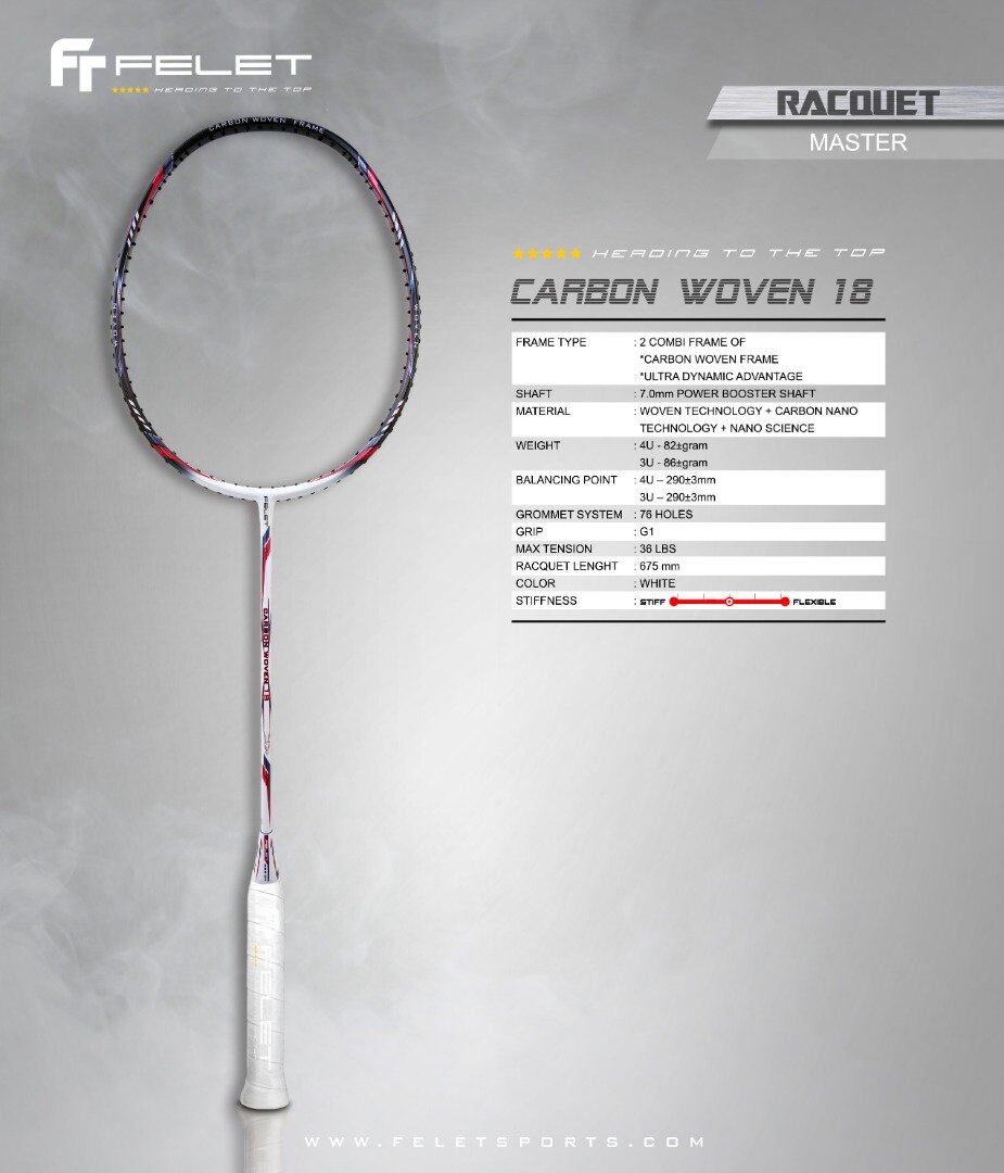 FELET Carbon Woven 18 Badminton Racquet 4u only available Turbo 66