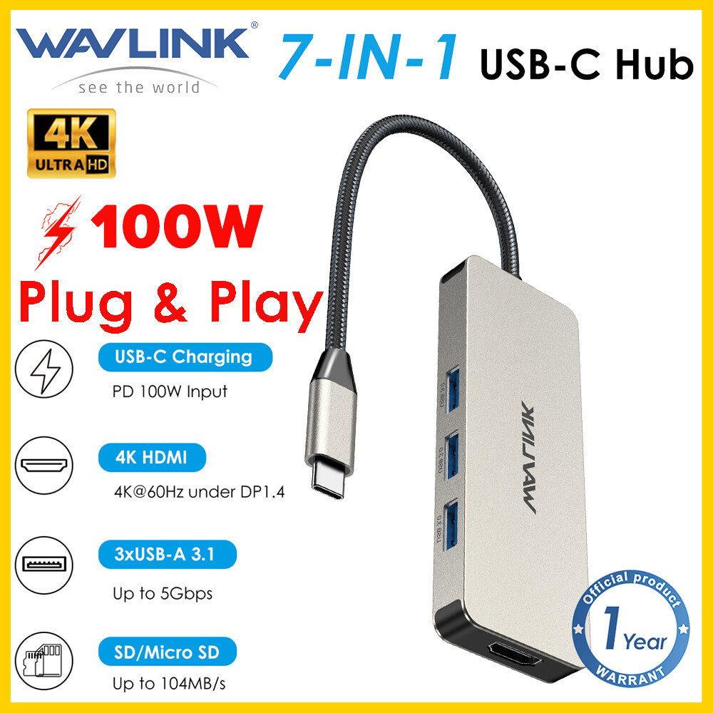 Wavlink USB C Hub 7-in-1 Type C Docking Station with 4K 60HZ USB C to HDMI