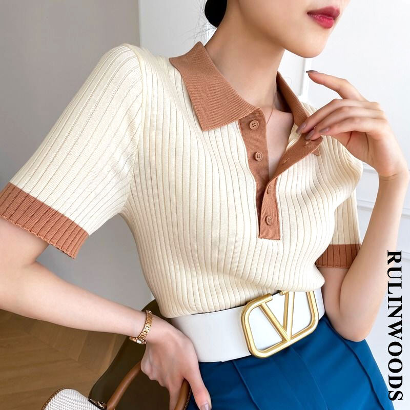 RULINWOODS 4 màu sắc của phụ nữ polo Áo sơ mi thời trang áo ngắn tay