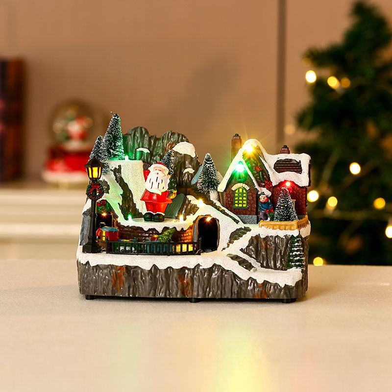 （Ship from Philippines）22CM Christmas Village Christmas Lights With Music Rotating Music Box decoration for kitchen Christmas Gift