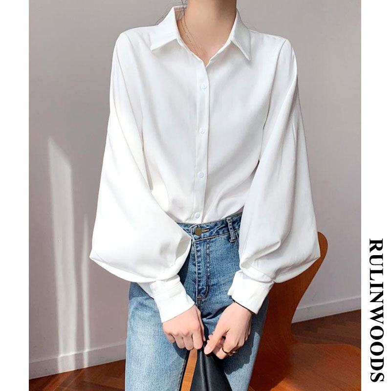 CHICCHIC 3 màu sắc của phụ nữ kiểu Pháp Áo sơ mi màu trơn tay áo phồng Áo sơ mi