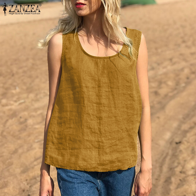 Esolo ZANZEA Muslimah Women Muslim Summer Sleeveless Cotton Linen Tops Tank  Vest Shirt Tee Cami Blouse | Lazada Singapore