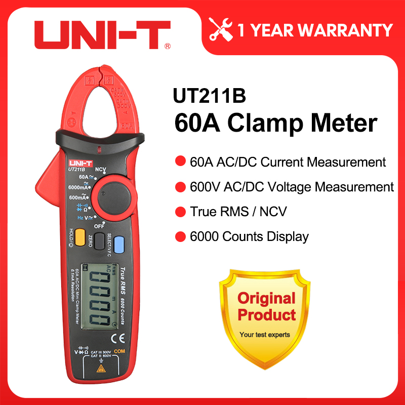 UNI-T Digital Clamp Meter UT211B 60A AC DC Current Pliers Ammeter Voltmeter Auto Range True RMS Zero Mode Capacitance Measurement ราคา 3,880 บาท*ส่งฟรี