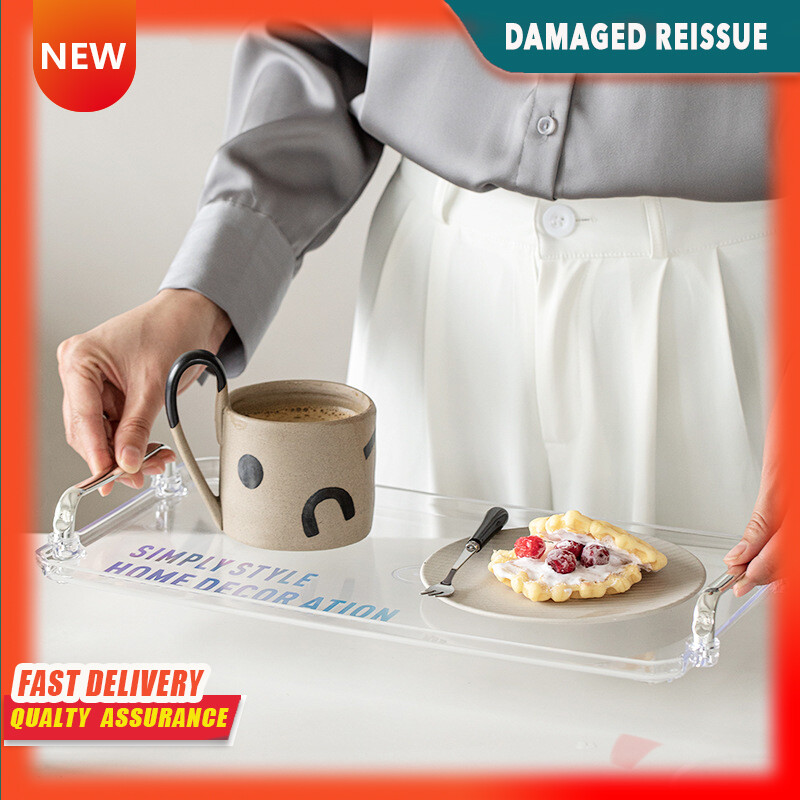 Gambar Light Luxury Ins Style Rectangular Plastic Tray Home Living Room Water Cup Tea Cup Storage Commercial Tea Tray