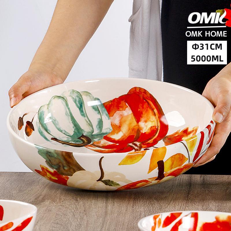 Omk Mỹ phong cách mộc mạc gốm 3000ml tô phục vụ bát đựng salad hoa quả