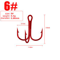 10Pcs 3/0#-12# Barbed High Carbon Steel Red Treble Hook High Strength High Penetration Stainless Steel Red Trible Hook Corrosion Resistant Red Fishing Hook
