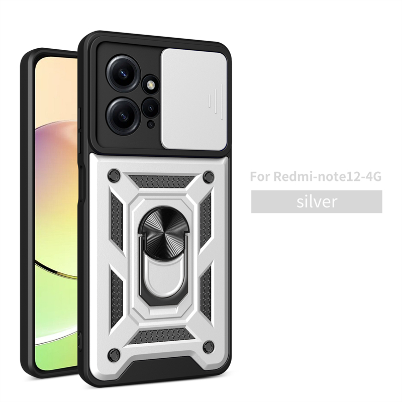 OMEVE Camera Privacy Case for Xiaomi Redmi Note 12 4G Dual Layer Protection Shockproof Tough Armor Casing with Ring Stand - Image 3