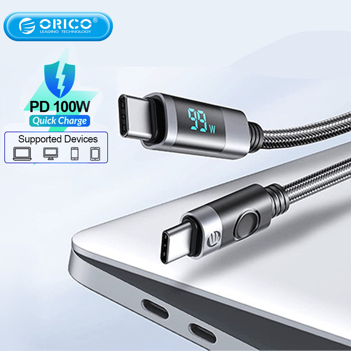 Orico loại c usb một pd 100w cáp sạc nhanh mở rộng dây sạc led dây dây bện cho iphone macbook sạc ipad bộ chuyển đổi