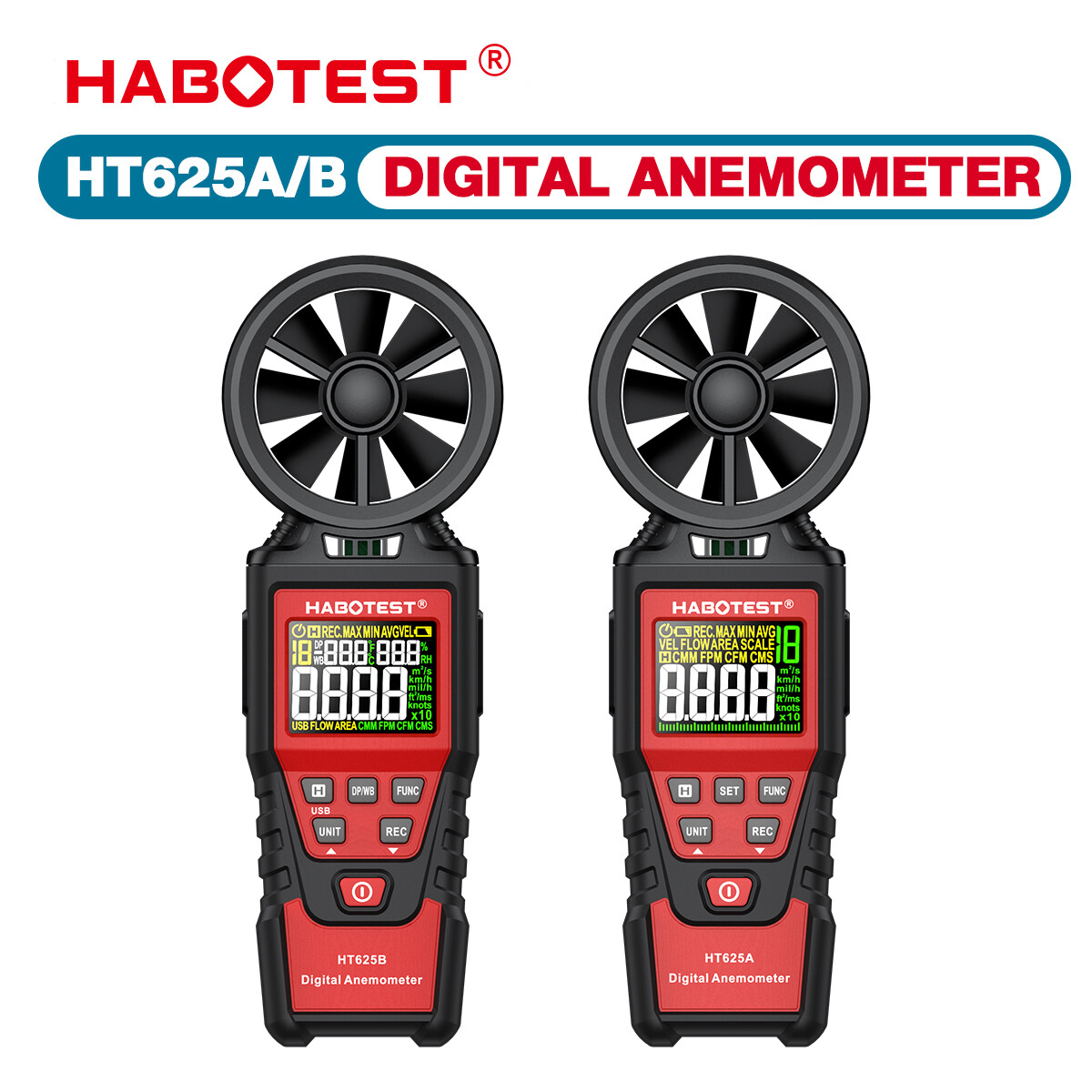 Habotest ht625 máy đo gió kỹ thuật số máy đo tốc độ gió máy đo tốc độ thể tích không khí đo max/ min/ avg