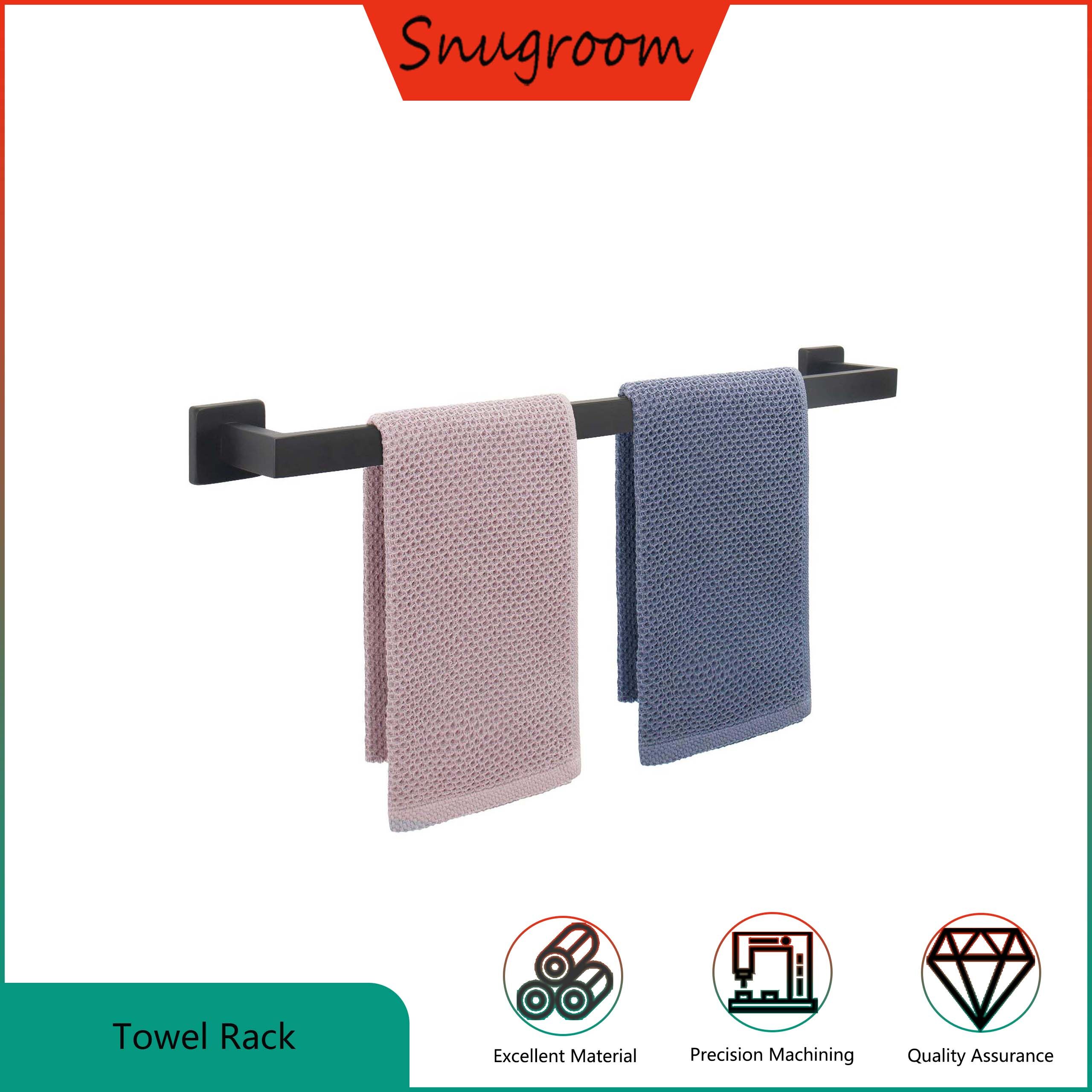 Snugroom 1 Pack Black 24 Inch Stainless Steel Square Wall Mounted Shower Towel Rack ราคา 484 บาท*ส่งฟรี