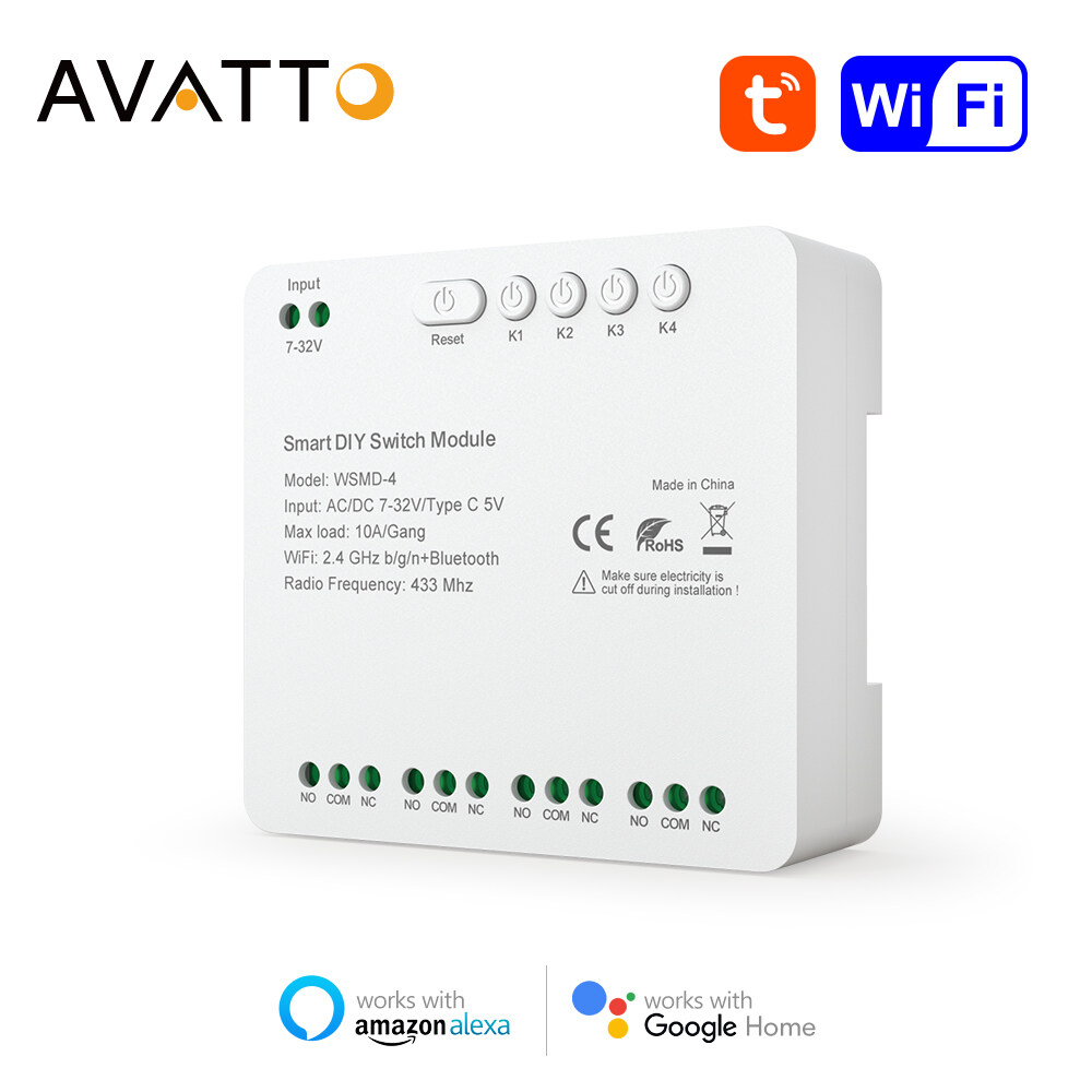 AVATTO tuya wifi 4 kênh công tắc thông minh module, 7-32V/85-250V RF 433 bộ hỗ trợ điều khiển từ xa, điều khiển bằng giọng nói với Alexa Google nhà