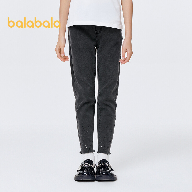 balabala Girls Jeans Autumn Children'S Trousers Children'S Trousers Middle Large Children'S Woolen Edge Wooden Ear Edge Applique Drill Playful ราคา 494 บาท*ส่งฟรี