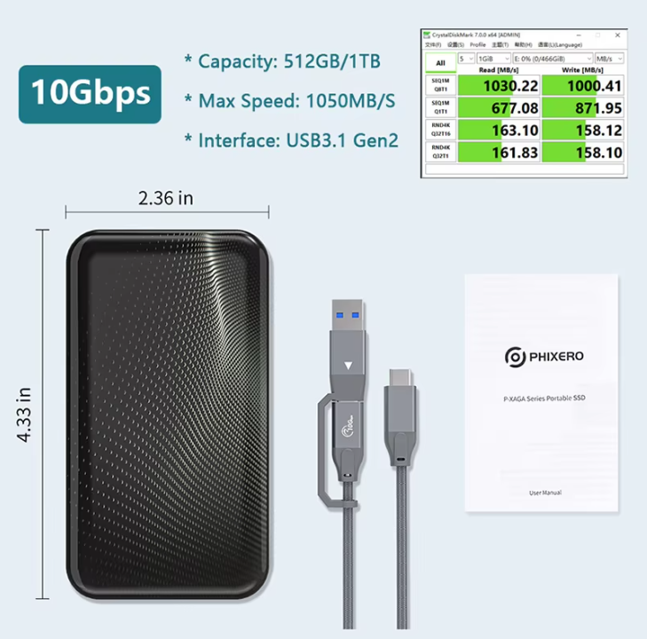 ORICO cực kỳ di động SSD 1TB 2TB USB 3.2 Gen2 Type-C 10Gbps Ổ cứng lưu trữ thể rắn di động cho máy t