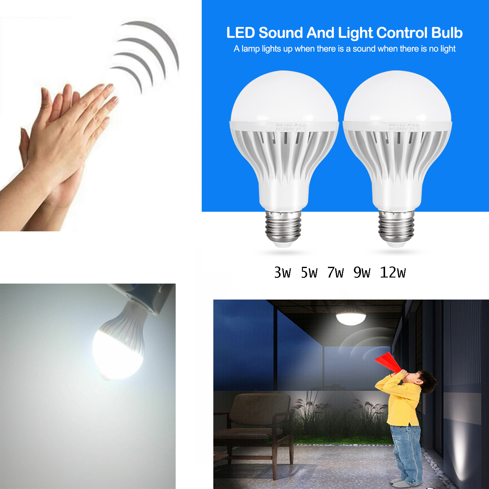 Bóng Đèn LED Cảm Biến Âm Thanh Bóng Đèn Thông Minh E27 3W 5W 7W 9W 12W Hoàng Hôn Đến Bình Minh Đèn Ban Đêm Ngày AC85V-265V Tự Động Bật/Tắt Cho Lối Đi Hành Lang Cầu Thang