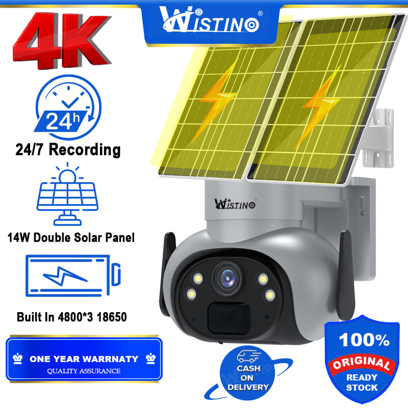 Wistino 24 Hours Recording 4K 8MP Double Solar Panel Outdoor PIR Human Detetion Two Way Audio WiFi Security CCTV Solar Camera Camhi Pro APP Harga  239 Ringgit*Penghantaran Percuma