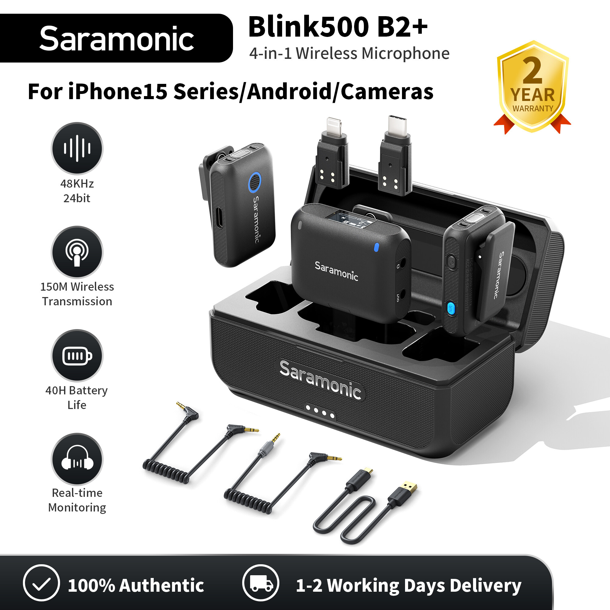 Saramonic Blink500B2+Wireless Microphone, 4-in-1 Miniature Digital Wireless Microphone System for Computer Cameras IPhone15 iPhone Android Live Interview Vlog TikTok Youtube ราคา 3,600 บาท*ส่งฟรี