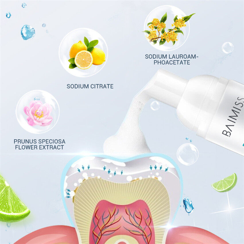 Bánh Mousse Trắng Răng BAIMISS Kem Đánh Răng Làm Sạch Răng Vệ Sinh Răng Miệng Tươi Sáng Loại Bỏ Mảng Bám Vết Bẩn Hôi Miệng Dụng Cụ Nha Khoa