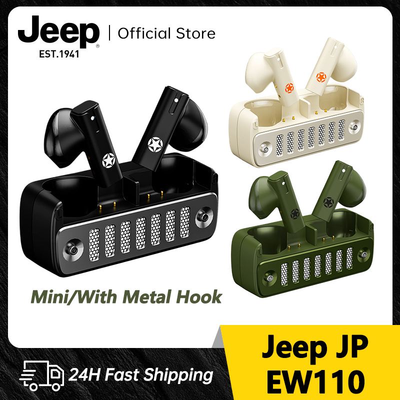 Jeep EW110 Mini Wireless Earbuds Bluetooth 5.4 Earphone With Metal Hook In Ear Headphones Built-in Microphone, IPX5 Waterproof Headsets, Immersive Premium Sound Long Distance Connection Headset with 300mah Charging Case suitable for sports or home work ราคา 490 บาท*ส่งฟรี