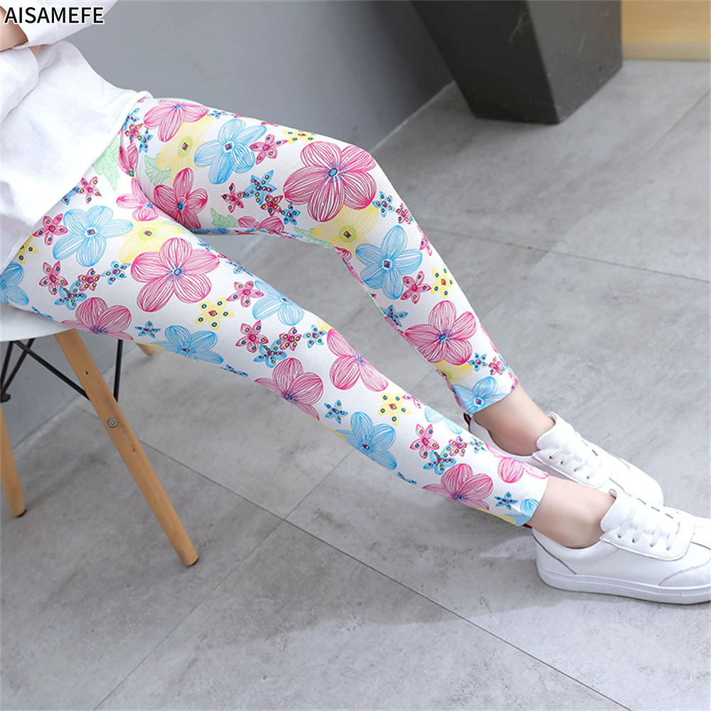 AISAMEFE Summer New Korean Version Of The Nine-Point Children Pants Children Printing Color Gold Flower Girls Leggings Thin Section Outer Wear ราคา 169 บาท*ส่งฟรี