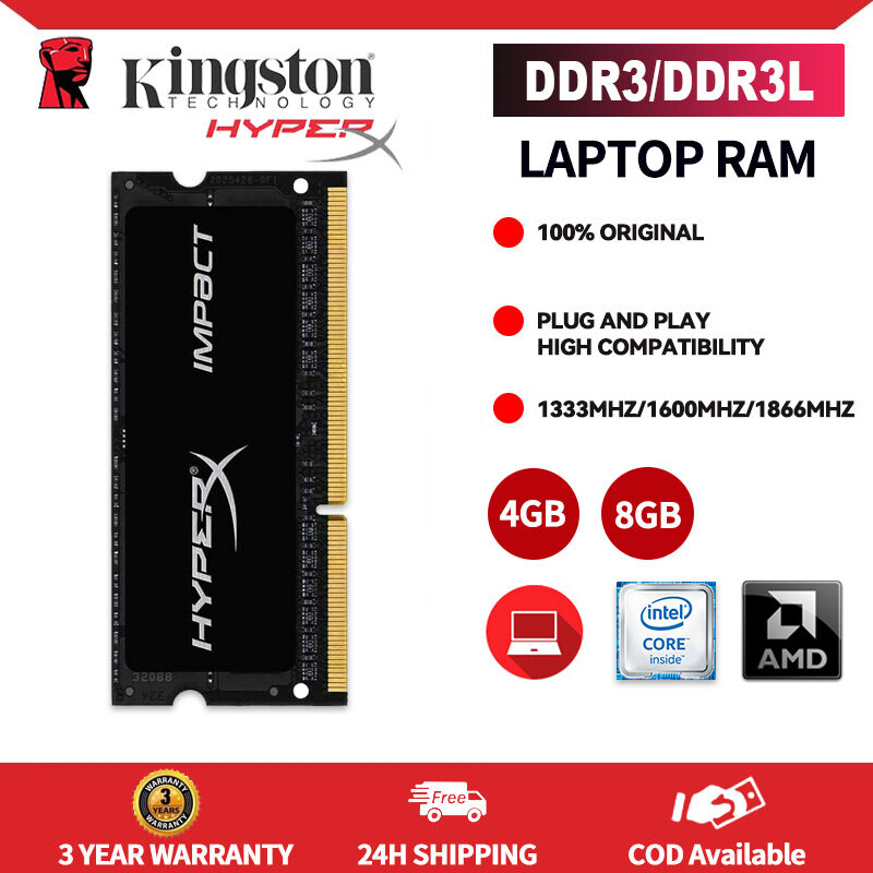 Kingston Hyperx DDR3 DDR3L RAM Bộ nhớ máy tính xách tay 8GB 4GB Xe Buýt 1333MHz 1600MHz 1866MHz PC3-10600 12800 14900 Sodimm 1.5V 1.35V Máy Tính Xách Tay Chơi Game Bộ Nhớ