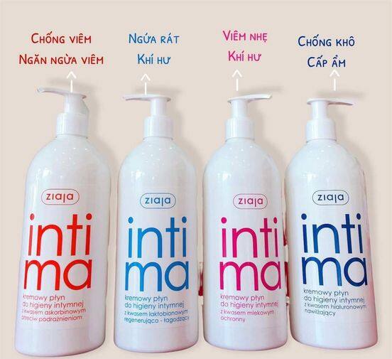 Có thể là hình ảnh về mỹ phẩm và văn bản cho biết 'CHỐNG VIÊM NGĂN NGỪA VIÊM NGỨA RÁT KHÍ HƯ VIÊM NHẸ KHÍ HƯ CHỐNG KHÔ CẤP ẨM ziaja inti ma kremowy płyn hign intymnej kwasem Drzeciw podrażnieniom ziaja inti ma kremowy płyn higieny intymnej legenerujqco I Zkwasem laktobionowym ziaja ziaja inti inti ma ma kremowy płyn done kremowy higien do higieny intymnej zkwasem mlekowym hialuronowym nawilzajqcy'