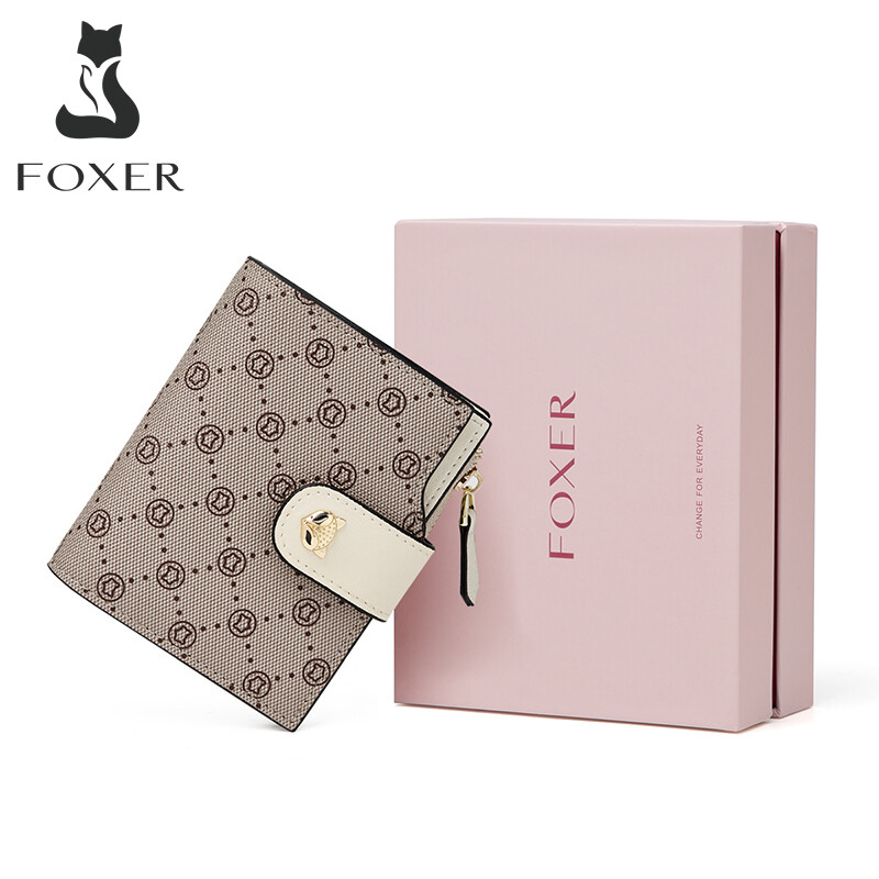 Foxer ví nữ ví nữ thiết kế độc quyền ví đựng tiền xu bằng da nhân tạo pvc ví ngắn thanh lịch ví đựng thẻ cho nữ