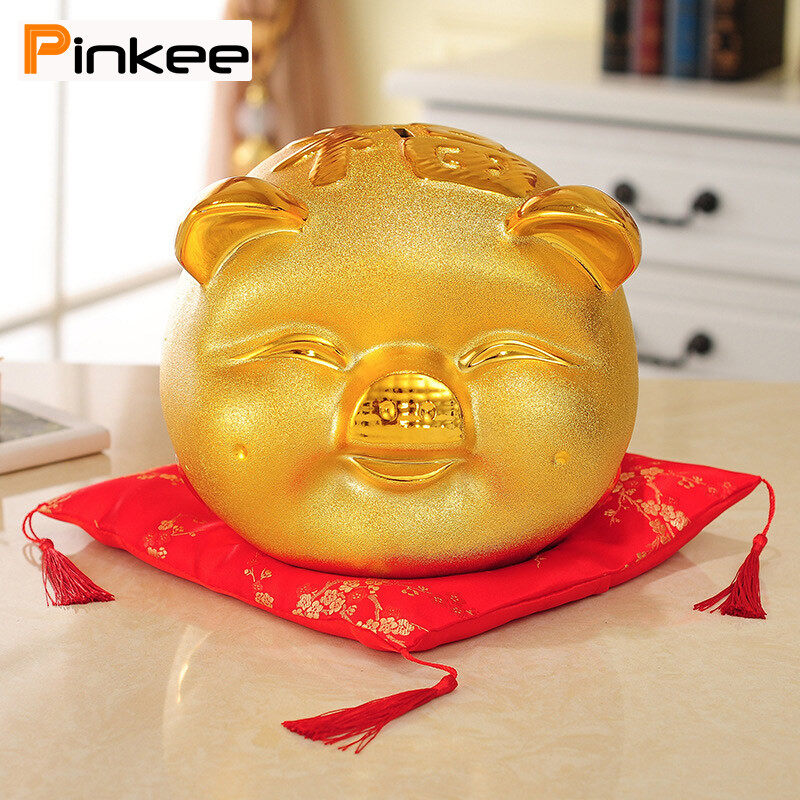 Ceramic Gold Chinese Piggy Bank