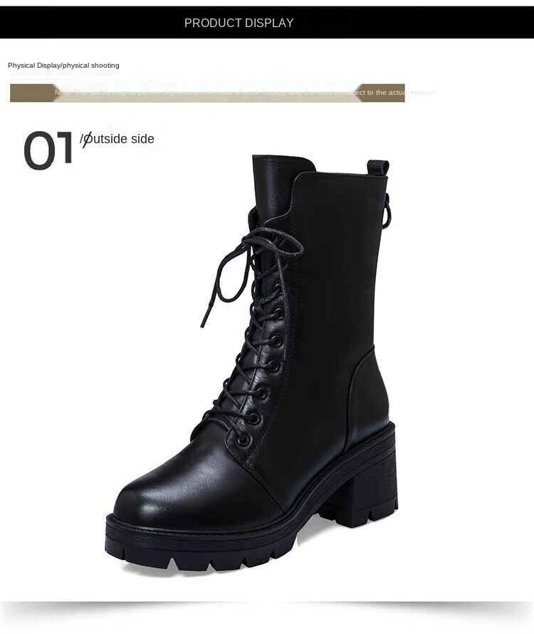 2020 new Martin boots women thick heel lace up mid-tube boots women flat bottom autumn and winter shoes mid thick heel non-slip military boots