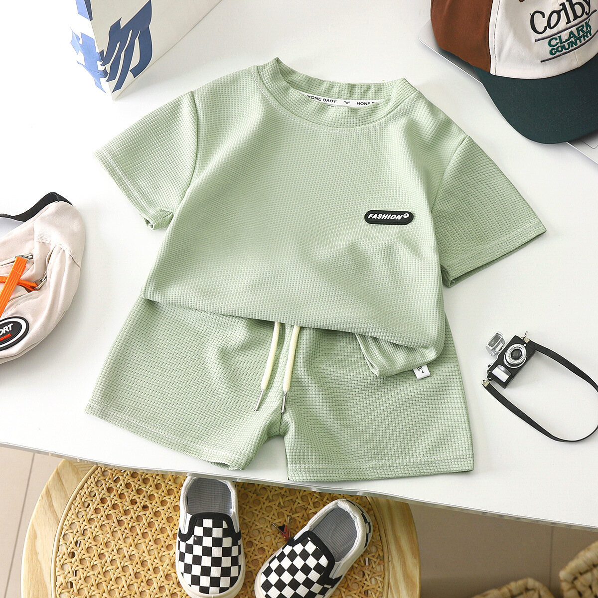 Kids Short Sleeve Clothes Solid Color Set T-shirt Children Boy Fashion Shorts Tshirt Sets Boys Clothing