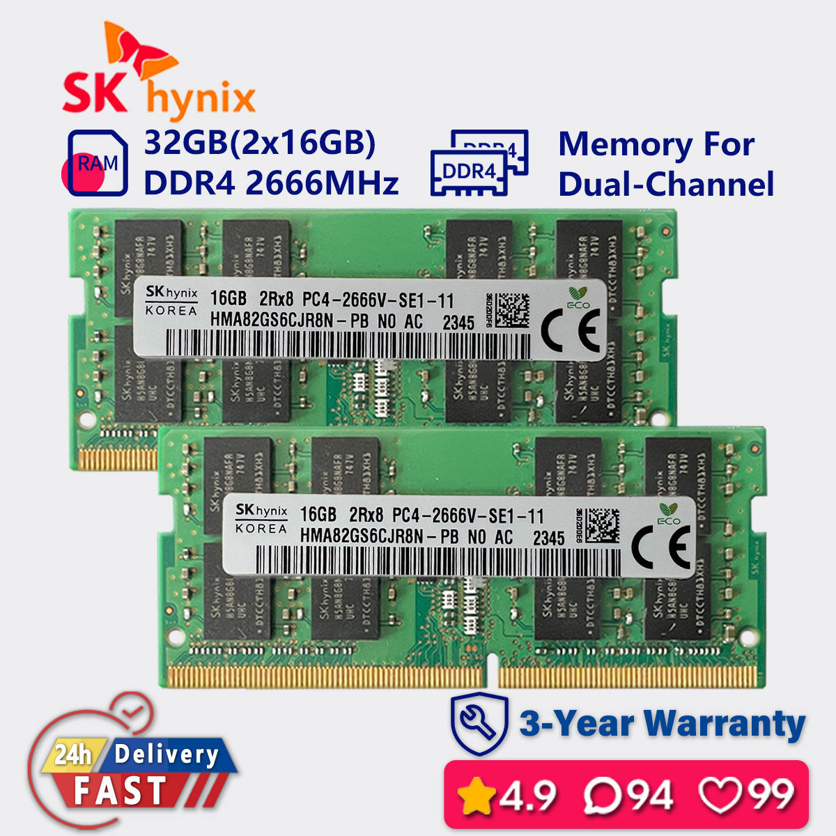 Sk Hynix Ddr4 16Gb Sodimm 2666Mhz High Speed Laptop Ram Module