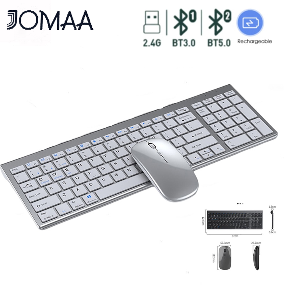 JOMAA bàn phím bluetooth 2.4g bàn phím không dây và chuột thiết lập ba chế độ bàn phím không dây và combo chuột đa thiết bị bàn phím có thể sạc lại thiết lập phù hợp cho doanh nghiệp im lặng cho văn phòng bàn phím và chuột cho windows