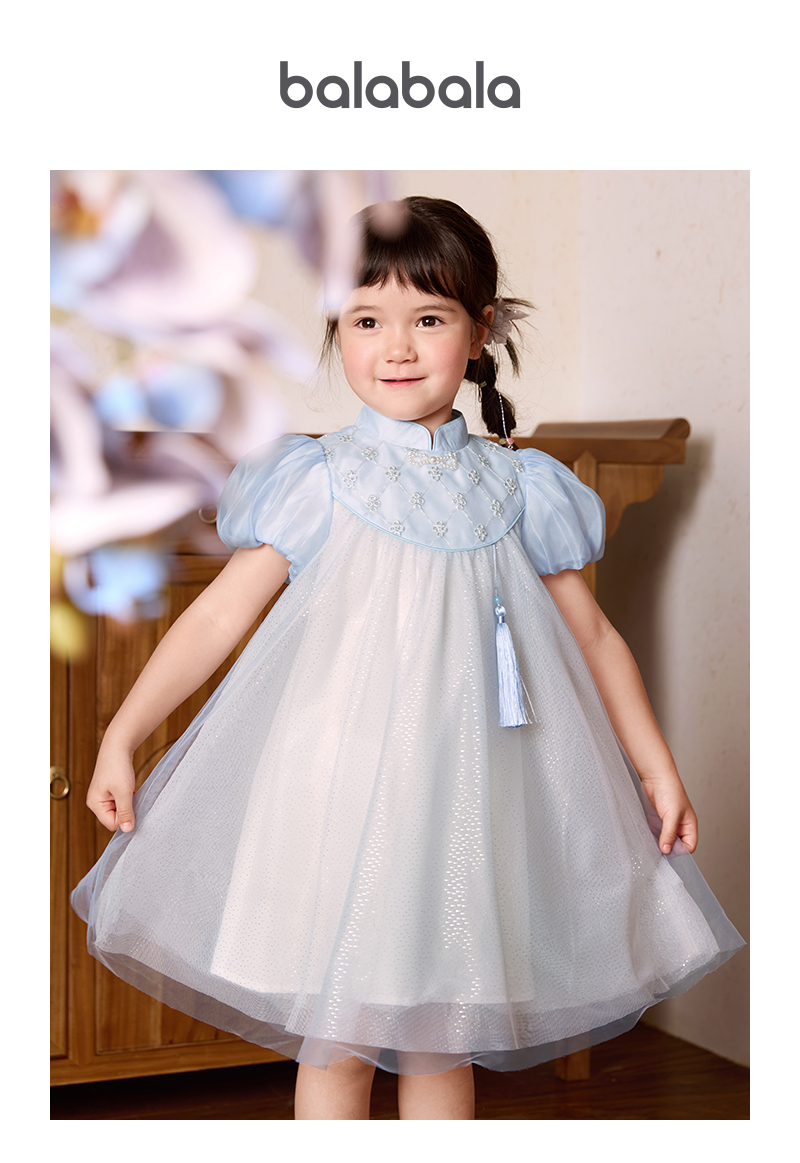 Vestido tradicional balabala para niña, vestido infantil 2025, nueva ropa de verano, vestido de chifón Cheongsam