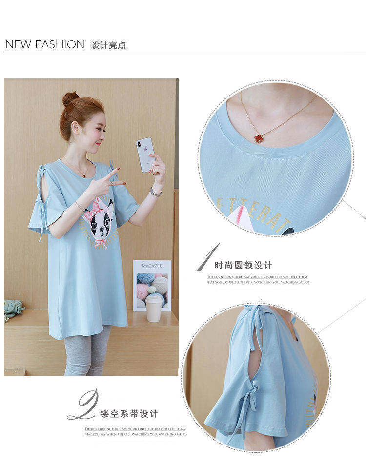 BoBoM Maternity Clothes Summer Suit Maternity T-shirt Short Sleeve Summer Base Top Loose Summer Mid-length Dress