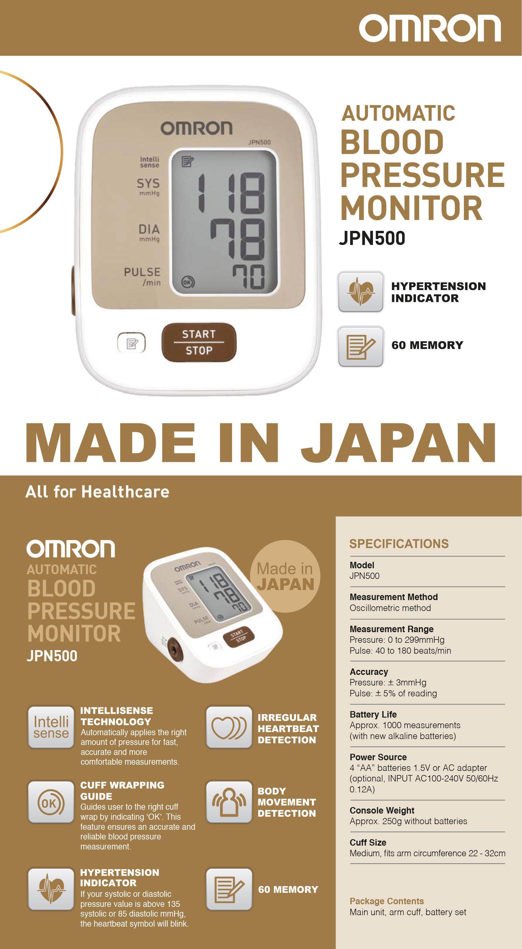 OMRON Upper Arm Blood Pressure Monitor JPN500 [5 Years Local Warranty] |  Lazada Singapore