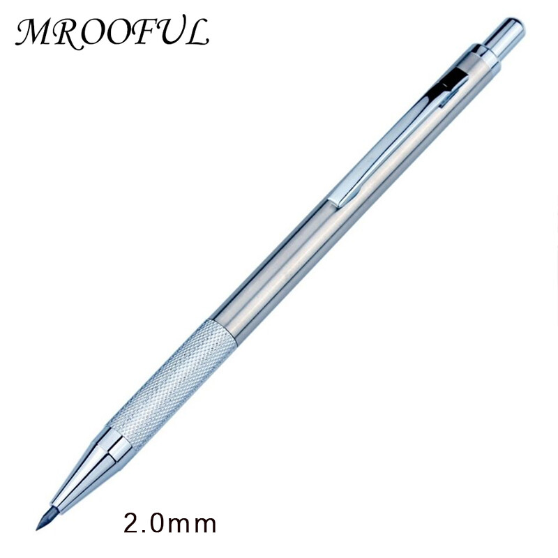 Bút chì cơ học kim loại 2.0mm bút chì tự động màu bạc với chì 2b hb dụng cụ vẽ viết văn phòng phẩm dễ thương cho trường học văn phòng