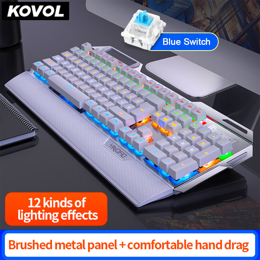 Kovol bàn phím cơ chơi game có hỗ trợ cổ tay bàn phím máy tính có dây đèn nền led 108 phím cho game thủ máy tính xách tay máy vi tính