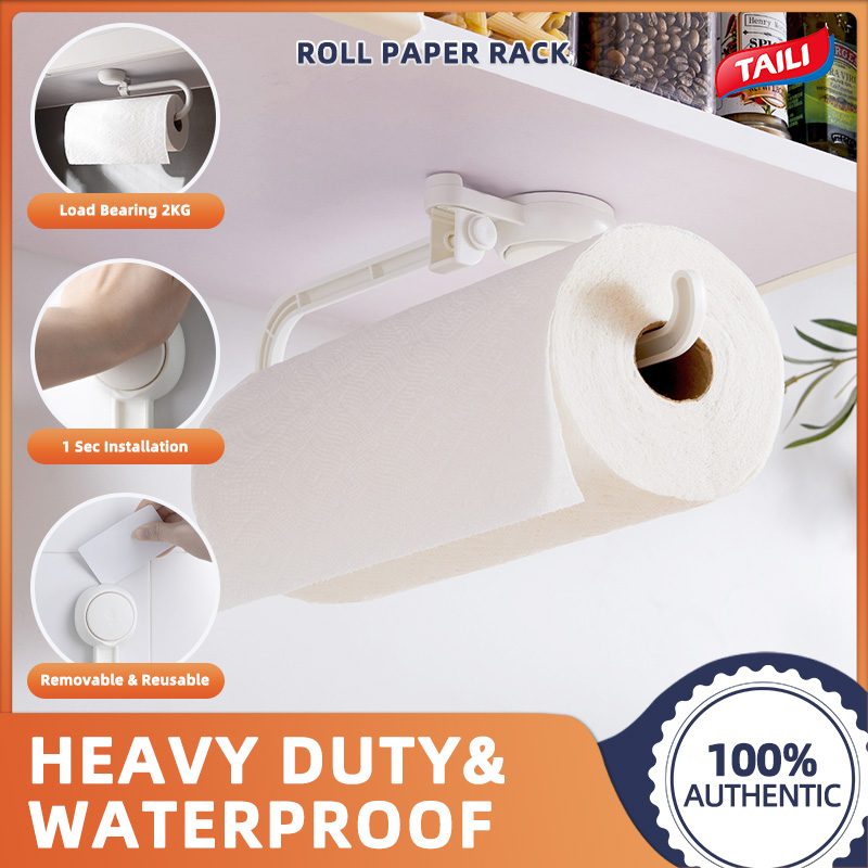 TAILI suction cup kitchen paper towel holder No Drilling reusable Kitchen Roll Holder fresh-keeping bag film storage rack roll paper rack wall-mounted adjustable ราคา 91 บาท*ส่งฟรี