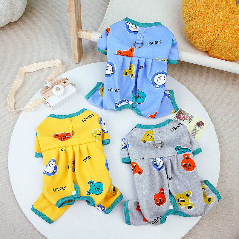 AuntieCindy Pet Home Wearing Puppy Belly-protected Clothing Croppable Outfit Dog Shihtzu Four-legged Cute Bear Breathable Onesie