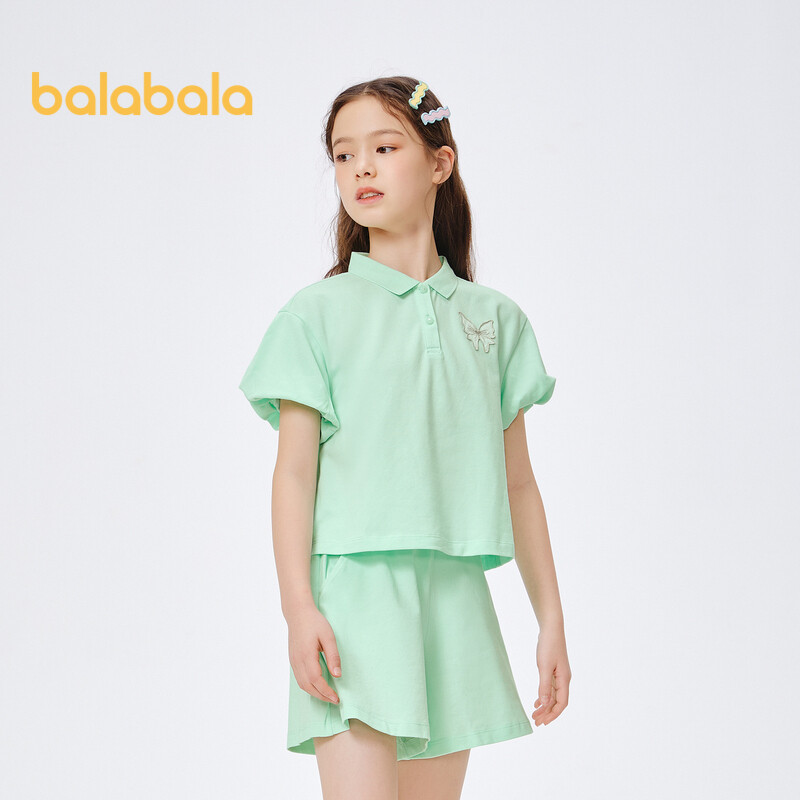 Balabala Children Summer Suit Female Children Summer Clothing Middle And Large Casual Two Piece Polo Collar Top Shorts 2024 ราคา 771 บาท*ส่งฟรี