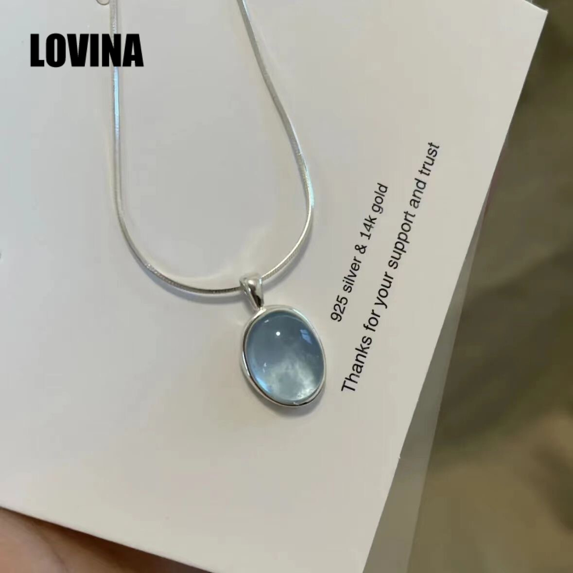 Vòng cổ nữ, chuỗi xương đòn sang trọng nhẹ, vòng cổ đá quý ánh trăng biển xanh da trời , chuỗi xương rắn