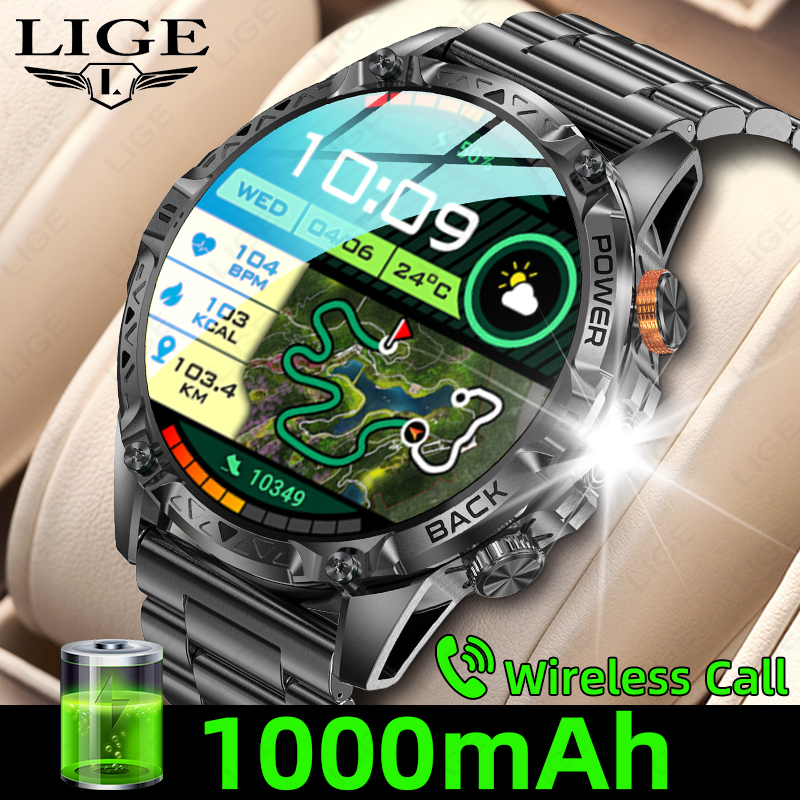 LIGE New Smart Watch Men Military For T-Rex 3 Ultra 1000mAh Battery IP68 Waterproof Compass Flashlight Sports Tracker Smart Watch For Men ราคา 1,229 บาท*ส่งฟรี