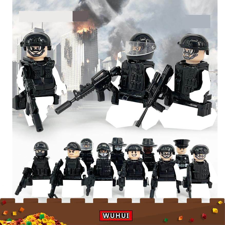 WUHUI 10PCS SWAT Military Army WW2 Minifigures Toy Building Kit Toys Building Blocks Military Special Forces Soldiers Bricks Figures Weapons Building Bricks for Preschool Children Ages 3+ Kids Toys Compatible with All Brands